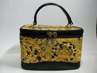 VINTAGE GIANNI VERSACE Vanity Cosmetic Bag Leopard PVC Black leather 