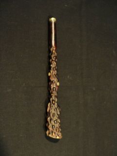 WONDERFUL VICTORIAN CARVED WOOD UMBRELLA HANDLE with MOTHER OF PEARL 