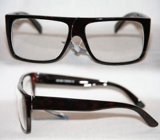 Super Nerd Glasses Clear Lens Flat Top Geek Shades Tortoise Brown 