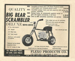 vintage 1960 s big bear scrambler deluxe mini bike ad