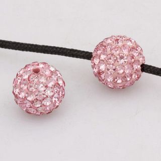 Wholesale 10pcs 10mm Pink Swarovski Crystal Pave Disco Ball Spacer 