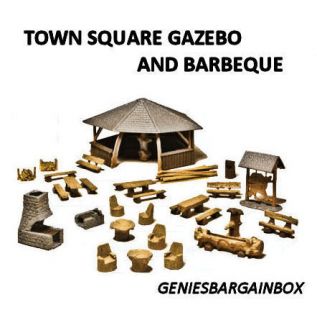 HO Scale TOWN SQUARE GAZEBO & BBQ KIT + FREE SIGNAL BRIDGE KIT ihc 