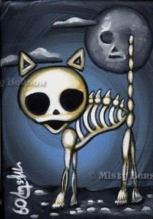 Skeleton cat art gothic day of the dead fantasy moon el dia de los 