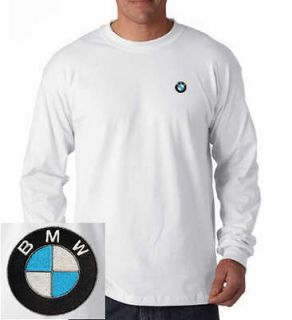 BMW Small Logo EMBROIDERED White Long Sleeve Heavy Cotton T Shirt 