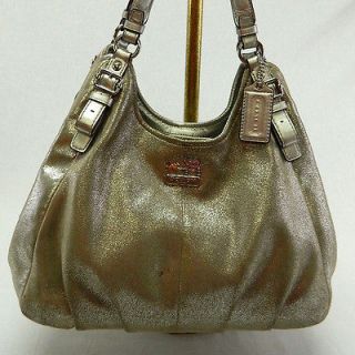Coach 16503 AUTH Madison Gold Leather Maggie Shoulder Bag Purse $358 