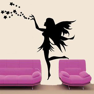 LARGE Fairy With Star Dust Pretty Girls Room Vinyl Wall Decal/Sticker 