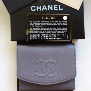 NWT Auth. Chanel French Wallet purse CC logos caviar leather Gray NEW 