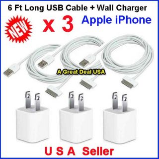 ft Long USB Cable Cord Power AC Wall Charger Adapter Apple 
