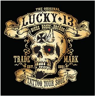 Lucky 13 Shirt Hot Rat Rod Rockabilly Tattoo Biker Skull Booze Broads 