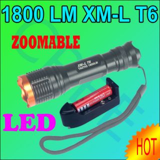1800 Lumens Zoomable CREE XML T6 LED 1x 18650 Flashlight Super Bright 