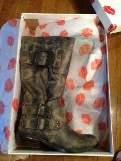 Two Lips Distressed Black Buckle Boot Size 8