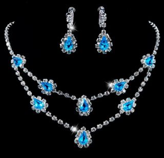 More Option 2line Drop Bridal Women s Necklace Earring Set Silver 