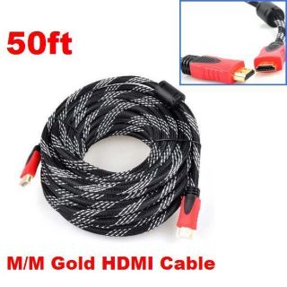 Mesh Black Premium M M Gold 50 ft Long HDMI Cable for PS3 1080p 720P 