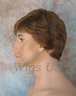 MENS WIGS Short layers left side skin part Medium Brown wig FS1
