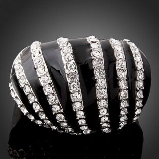 ARINNA Swarovski Crystals Black Enamel GP Fashion Rings