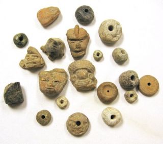 Pre Columbian Artifacts, Lot of 20, Beads/Carved Stones, Faces