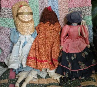 Three Edith Flack Ackley Style Cloth Dolls Vintage EFA