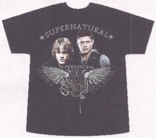 Supernatural TV Sho Shirt Sam Dean w Castiels Wings M