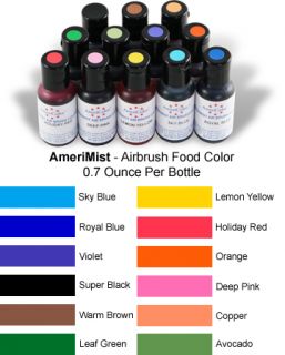 New 12 Ameri Colors Cake Decorating Kit w/ 3 Airbrush Air Compressor 
