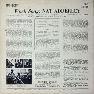 Nat Adderley Work Song LP Riverside RLP12 318 ORG US 1960 Jazz DG Wes 