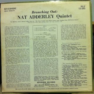 Nat Adderley Branching Out LP VG 12 285 Vinyl 1958 Riverside Mono 