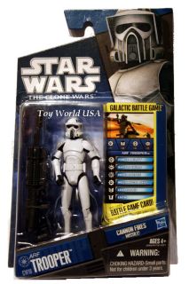 Star Wars action figure from the Clone Wars. Includes Battle Game card 