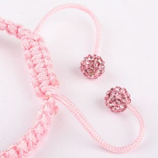 Pink Rhinestone Hand Knitted Adjustable Bracelet Bangle