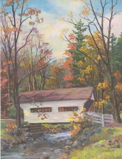 Vintage 50s Print Covered Bridge by Clarence Dreisbach