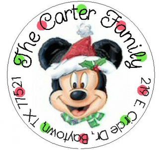 Christmas Mickey Mouse Round Return Address Labels