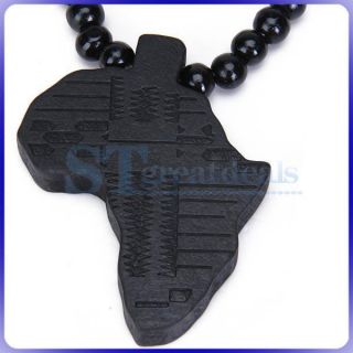 Mens Charm Wooden African Africa Map Pendant Necklace Wood Beads Chain 