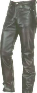 long lean 5 pocket jean style black leather pants made