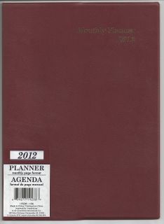 Burgandy Red Large Monthly Agenda Planner Calendar 1 Year Jan Dec 2012 