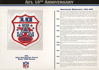 1969 AFL FOOTBALL 10TH ANNIVERSARY NFL OFFICIAL JERSEY PATCH