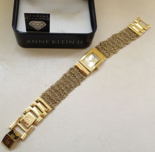 AK Anne Klein II Gold Toned Urban Chain w/ Genuine Diamond Bracelet 
