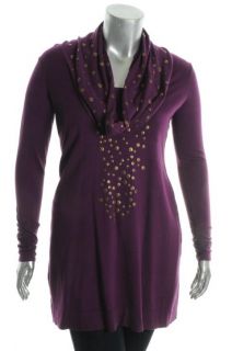 Alfani New Polished Glam Purple Sequined Cowl Neck Tunic Sweater Plus 