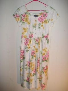 Vintage 80s Floral Print Cotton Jacquard Full Skirt Summer Dress Sz M 