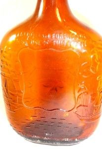 Antique 1965 Embossed Amber Glass One Pint Whiskey Bottle Owens 