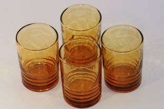 Set of 4 Amber Libbey glasses Barware Vintage drinking glass Retro 