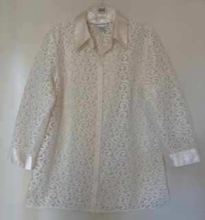 Womens ALFRED DUNNER Size 10 Shirt Top Blouse Ivory Lace Satin 