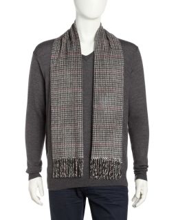 Amicale Cashmere Houndstooth Scarf Oatmeal Black Burgundy