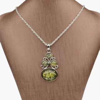 Silver Baltic Vintage Style Amazing Vivid Amber Gem Necklace Pendant 