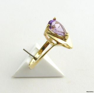 Amethyst Tear Drop Ring   Solid 10k Yellow Gold .65ct Pear Solitaire 