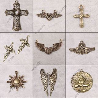 Antique Brass Cross Angel Religious Jewelry Findings Charm Pendant 