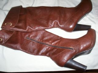 Andrew Geller Nalin High Shaft Cuffed Boots w Stacked Heels 8 5 M 