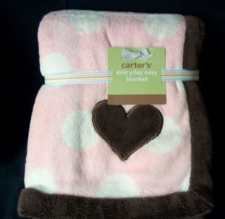 New Carters Pink Polka Dot Brown Heart Plush Blanket