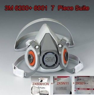 3M 6200 6001 7 Piece Suit Respirator Painting Spraying Face Gas Mask 