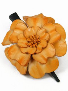 Leather Amaryllis Flower Hair Clip Barrette Bow DEA3 Orange