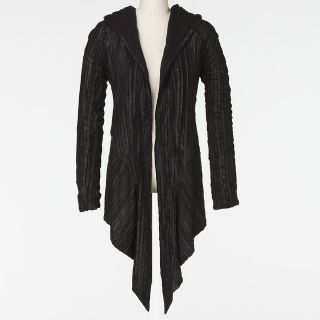 Amber Rose Gareth Pugh Hooded Black Leather Strip Accent Jacket Size 6 