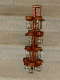 Vintage Teak Turning Spice Rack with 12 spice bottles for mounting on 