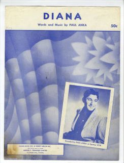 Rock Roll Sheet Music 1957 Paul Anka Diana